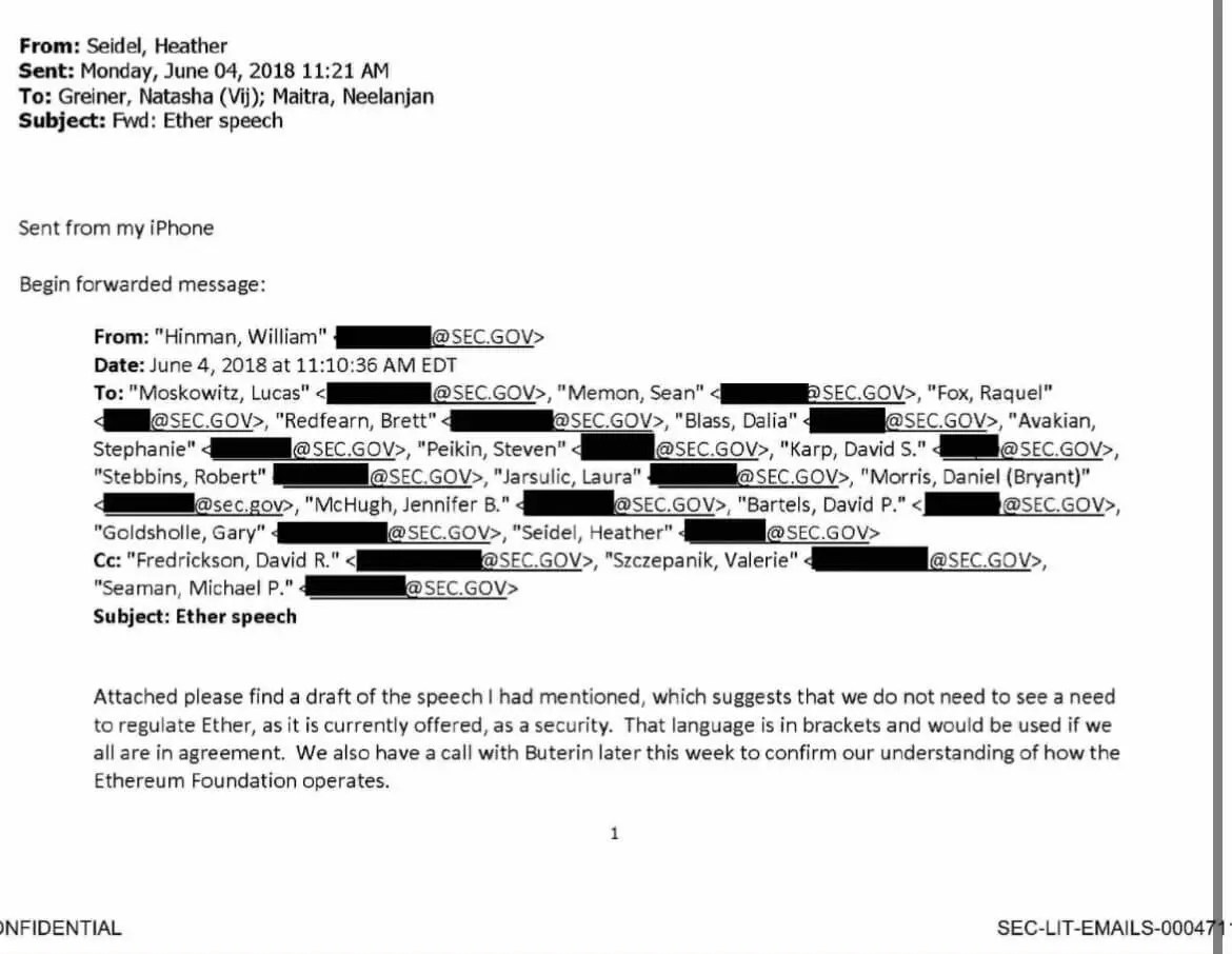 Papiers Hinman pour les crypto-monnaies. Mentions d'Ethereum dans des lettres de l'ancien représentant de la SEC, William Hinman. Papiers Hinman pour les crypto-monnaies. Mentions d'Ethereum dans des lettres de l'ancien représentant de la SEC, William Hinman. Photo.