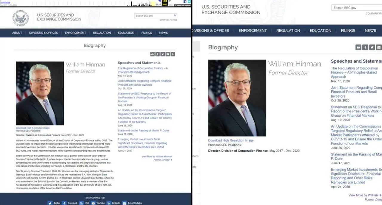 Ripple gagnera-t-il au tribunal ? Page de William Hinman sur le site Web de la SEC. Ripple gagnera-t-il au tribunal ? Page de William Hinman sur le site Web de la SEC. Photo.