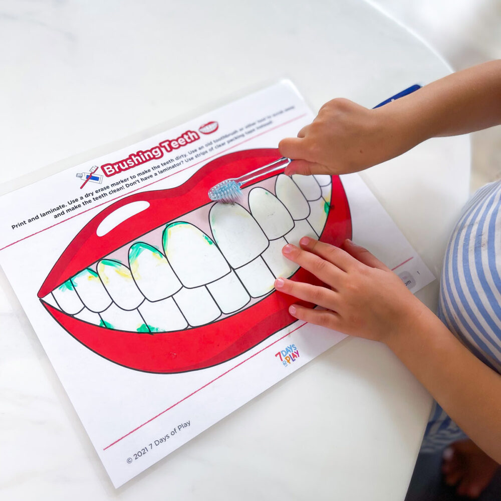 Dry erase printable brush teeth activity