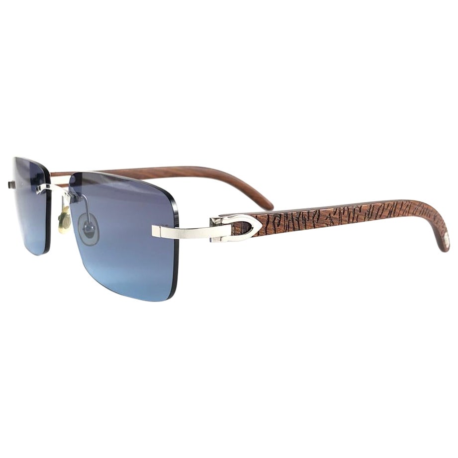 New Cartier Rimless C Decor Zebra Precious Wood Full Set France Sunglasses For Sale At 1stdibs