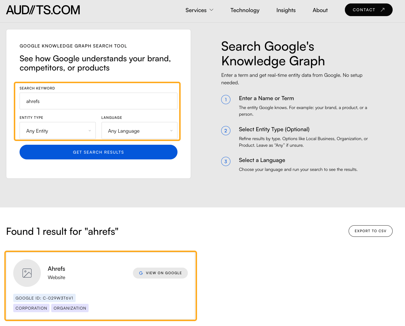 Google Knowledge Graph checker