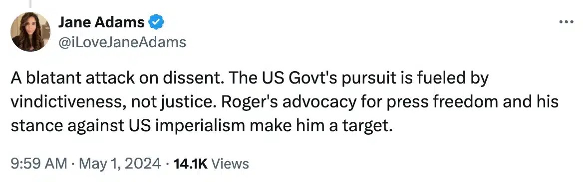 Jane Adams tweete sur l'arrestation de Roger Ver