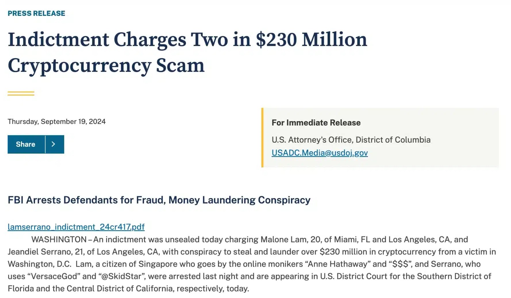 Communiqué de presse