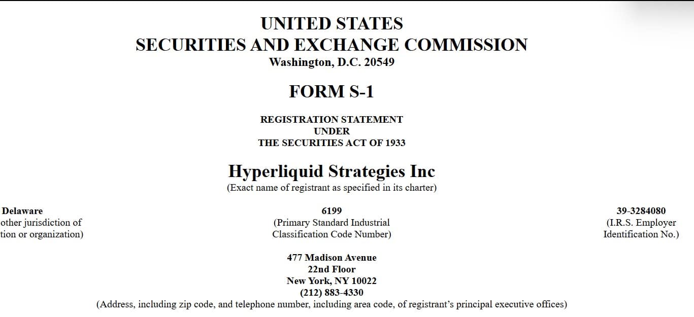 Hyperliquid Strategies Sec filing