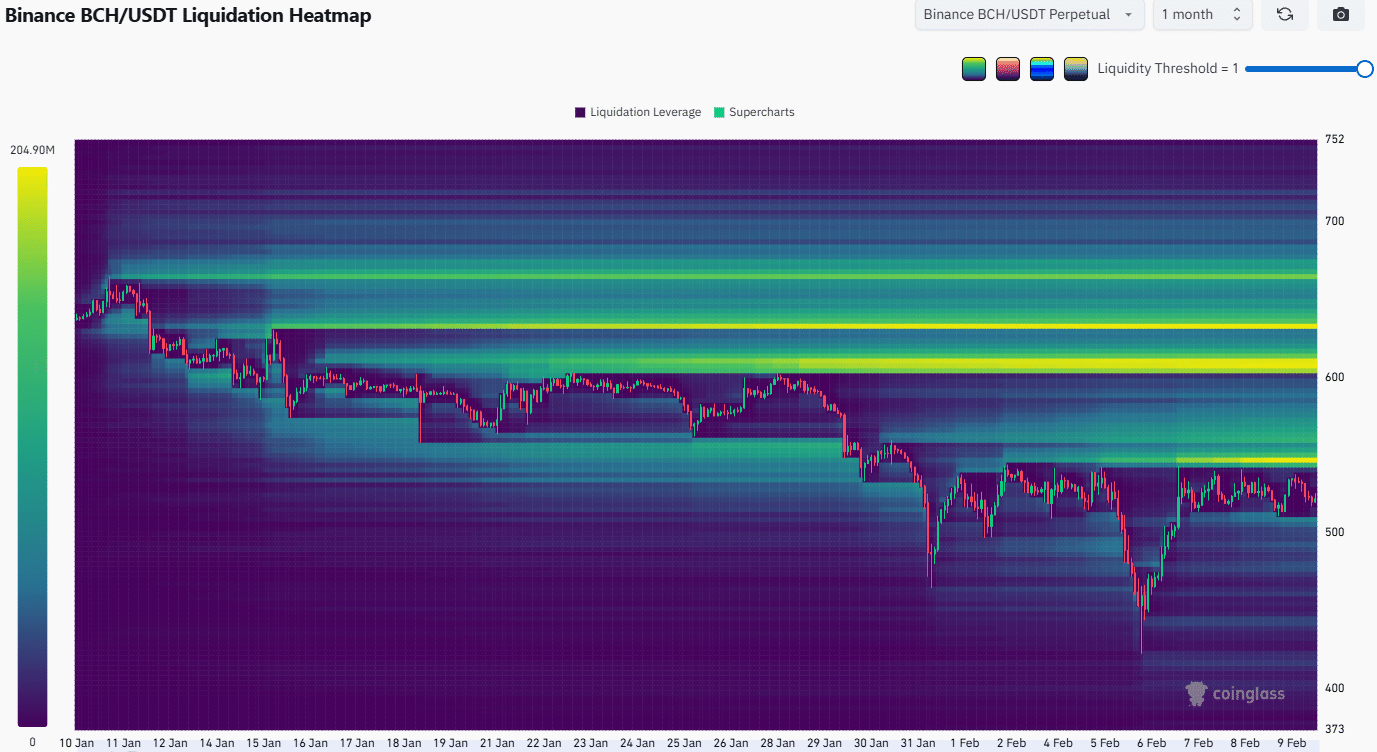 Carte thermique de liquidation de Bitcoin Cash