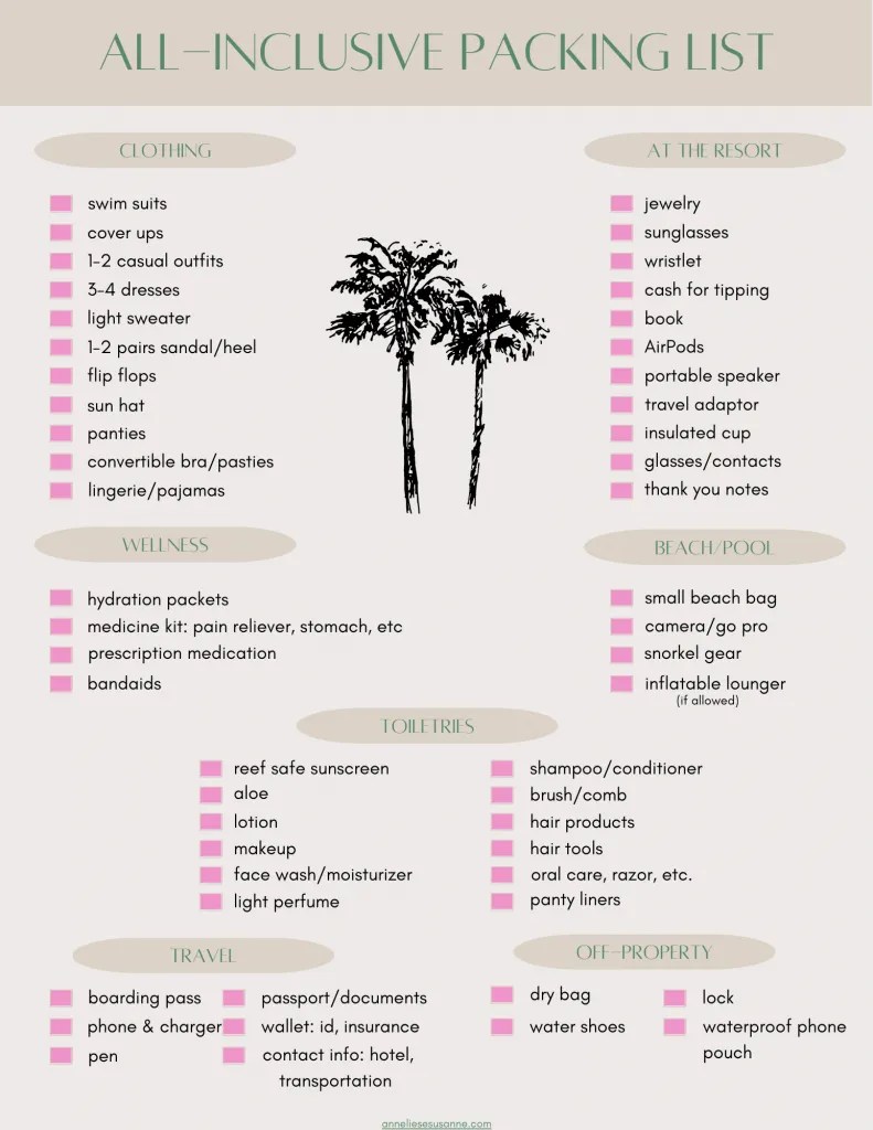 All inclusive packing list
