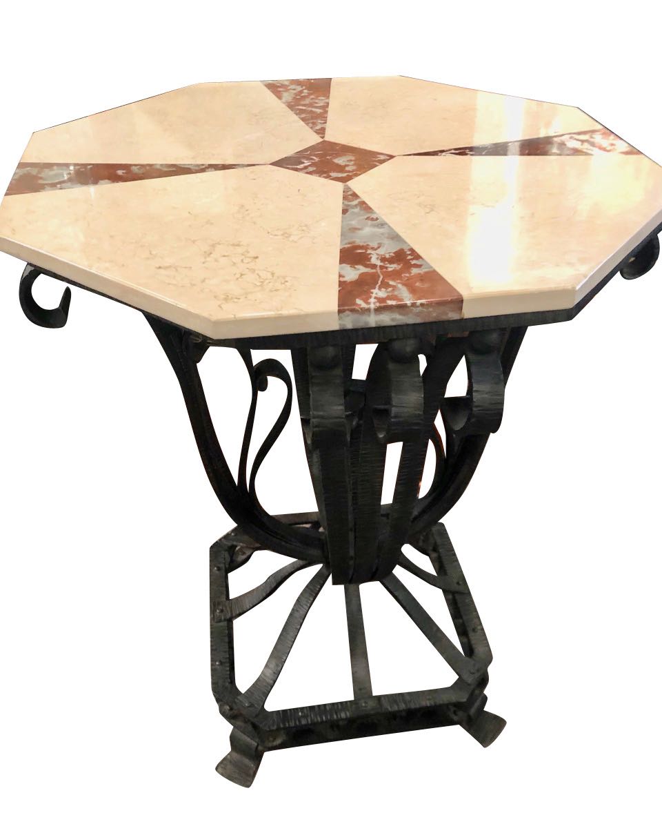 Art Deco Iron Table With Two Tone Marble Inlay Top Custom Small Tables Art Deco Collection