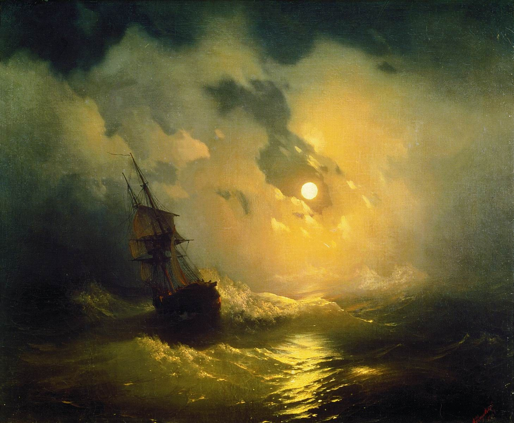 Tempest on the sea at night