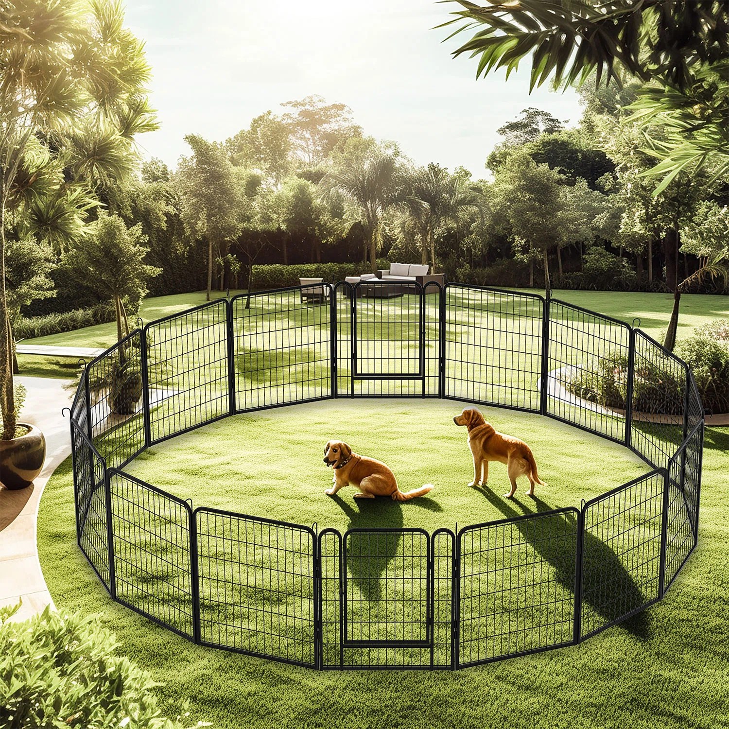 APERIL Parc pour animaux 16 panneaux en métal, clôture de jardin extérieur et Commentaires - Wayfair Canada Clôture métallique extérieur