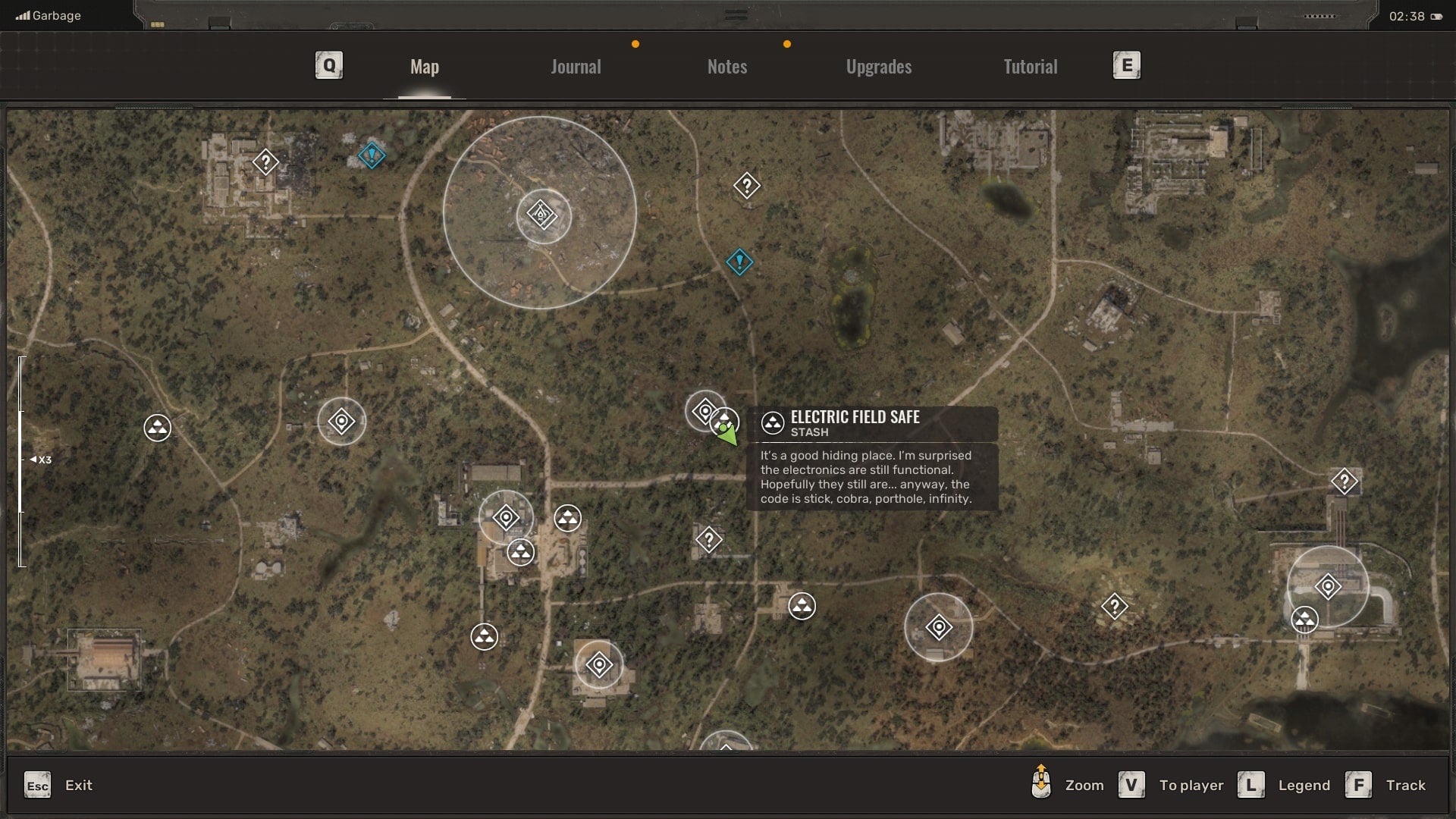 The location of the Electric Field stash - and the hint for the code to access it - is shown on the Stalker 2 map