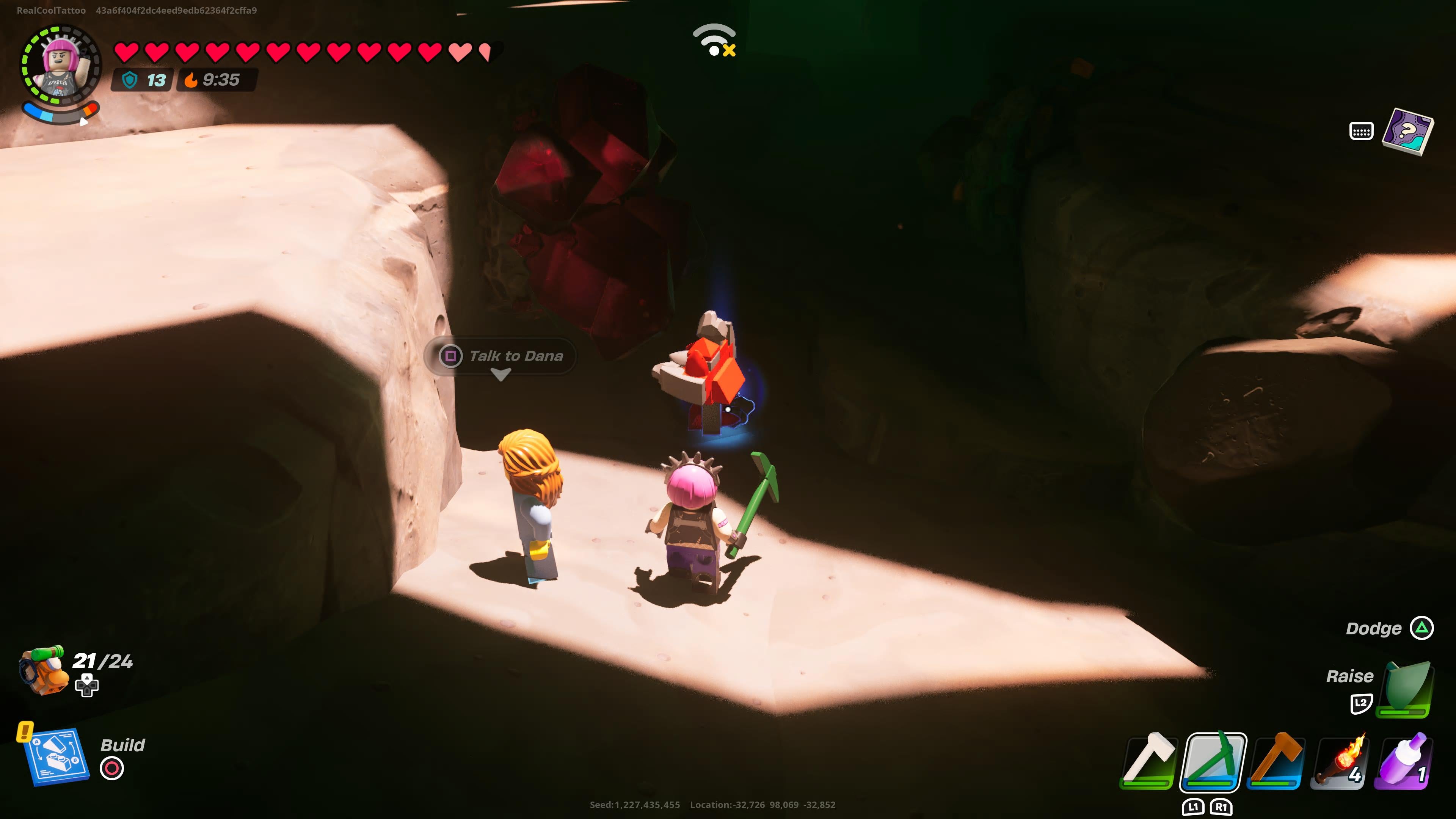 Power Chord collecting some Rough Ruby in LEGO Fortnite