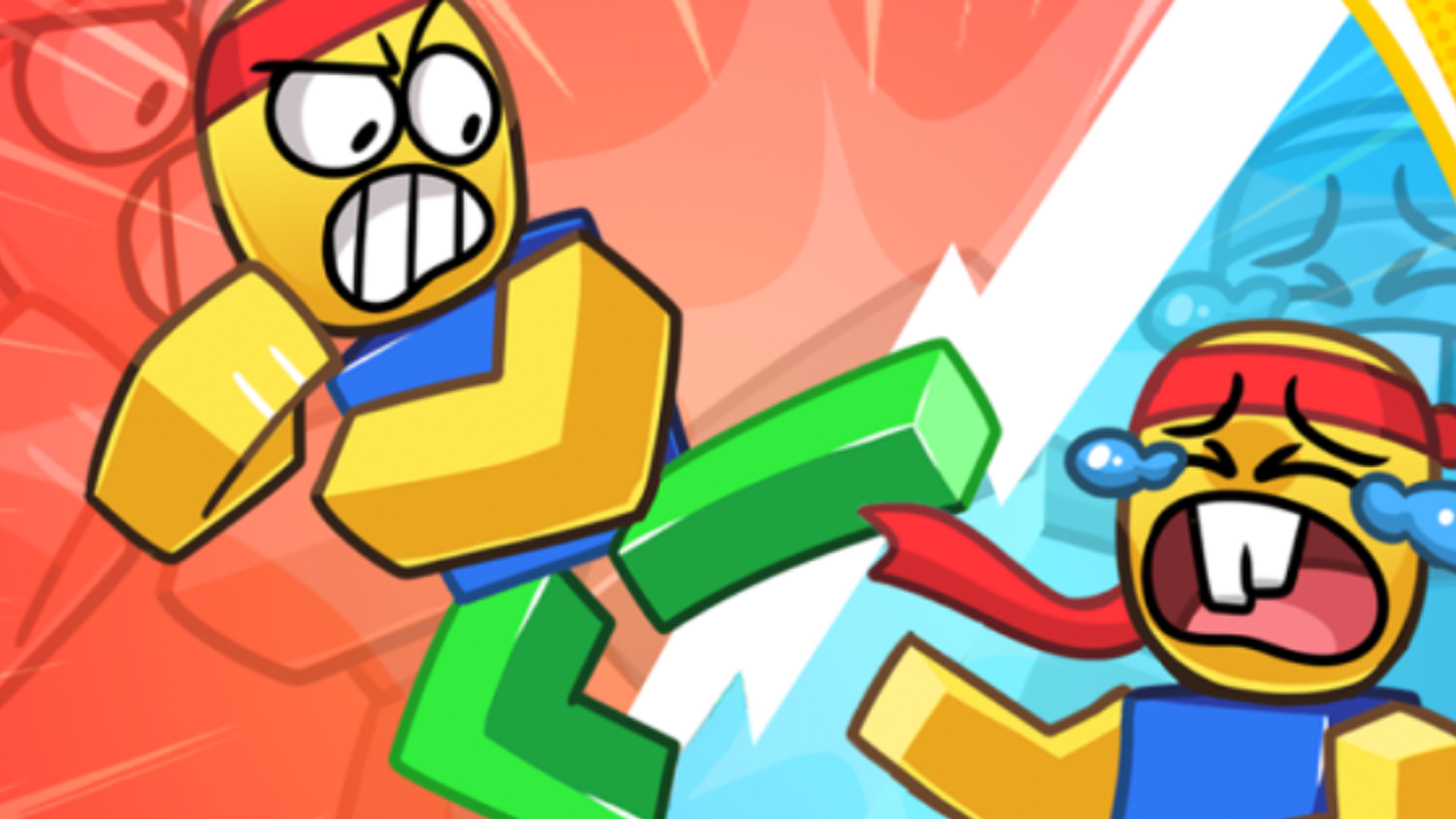 Artwork for Ninja Fighting Simulator showing two characters fighting, with one character crying after getting kicked in the face.