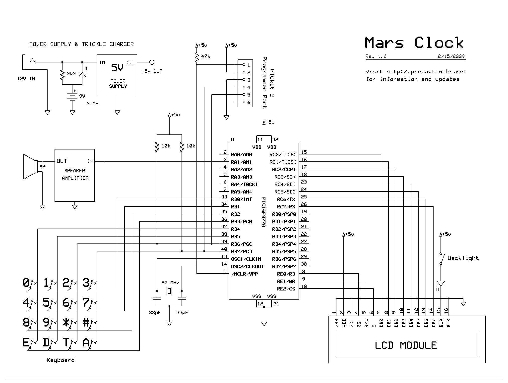 Pic Project Martian Clock Schematics