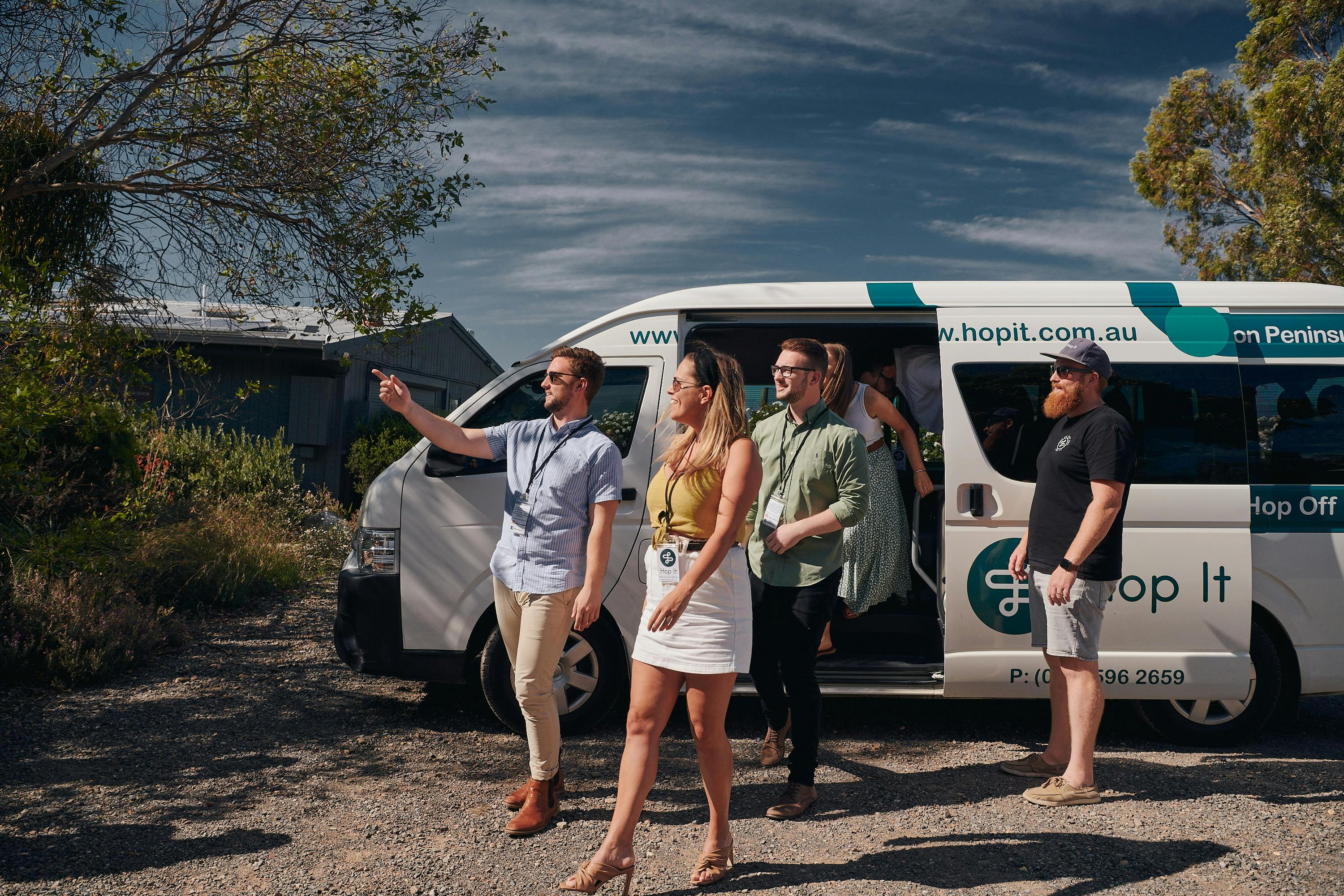 Guest getting off bus at winery