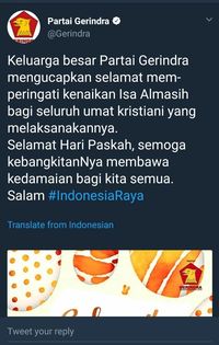 Ramai Dibahas, Tweet Gerindra ‘Selamat Kenaikan Isa Almasih’ Dihapus