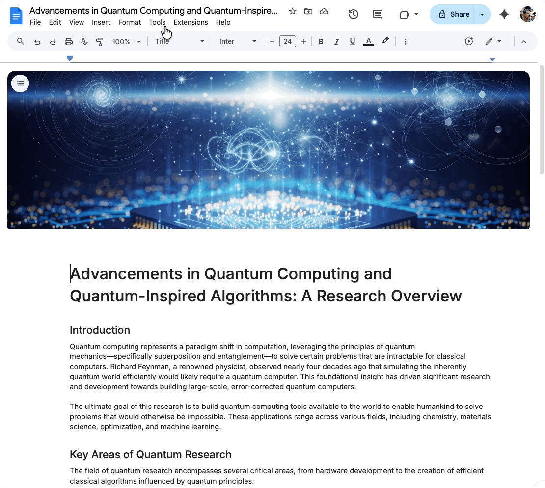 Google Docs теперь может генерировать аудио-резюме ваших документов с помощью искусственного интеллекта Google Docs теперь может генерировать аудио-резюме ваших документов с помощью искусственного интеллекта