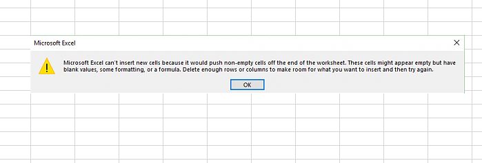 Cara Mengatasi “microsoft excel can’t insert new cells because it would  push non-empty cells” (tidak bisa insert row di excel) - Bacolah.com