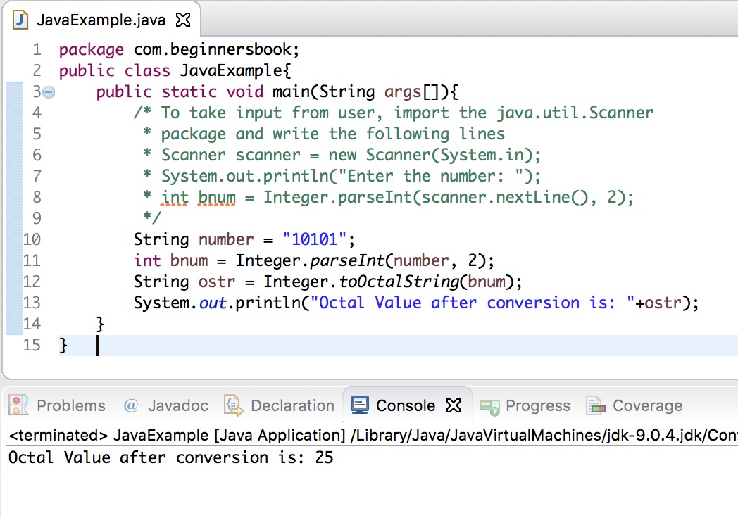 Java Binary to Octal Conversion with examples