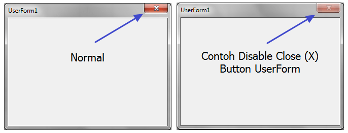 Cara Menonaktifkan Tombol Close (X) UserForm Excel | Macro / VBA
