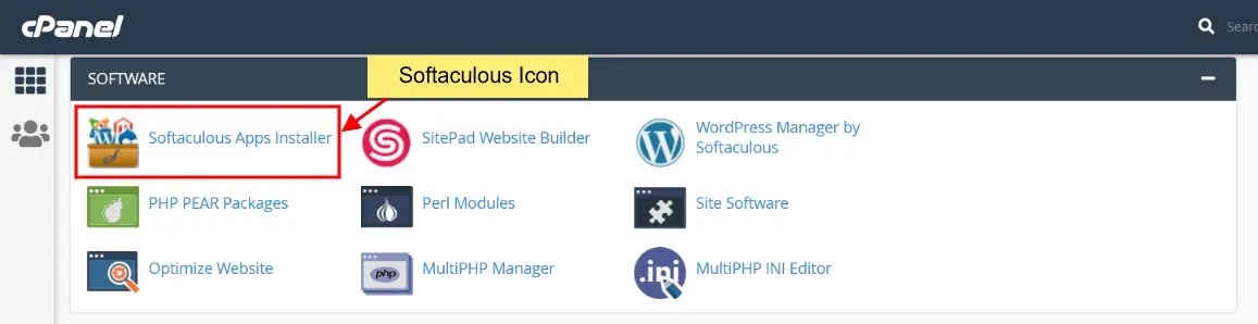 Navigate to Softaculous in cPanel Navigate to Softaculous in cPanel