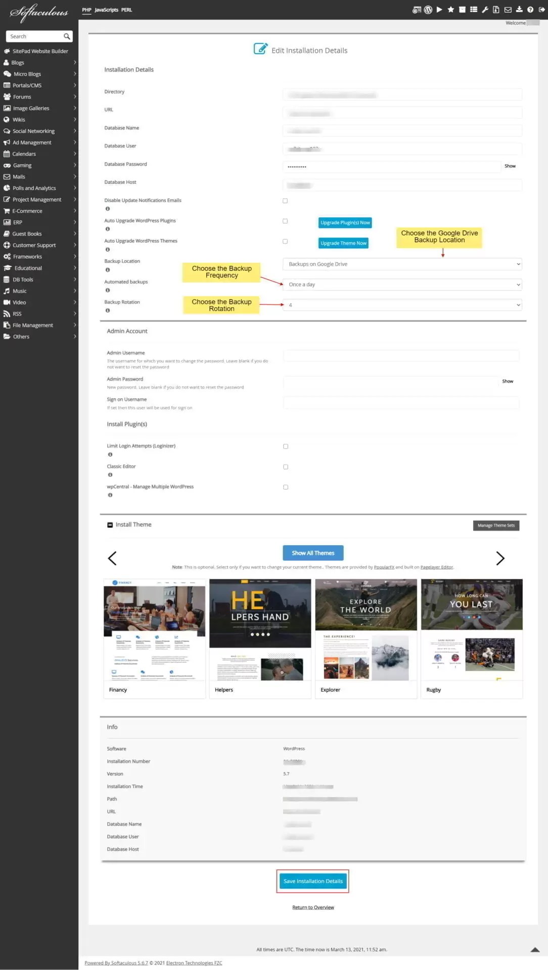 Modify Backup details Modify Backup details