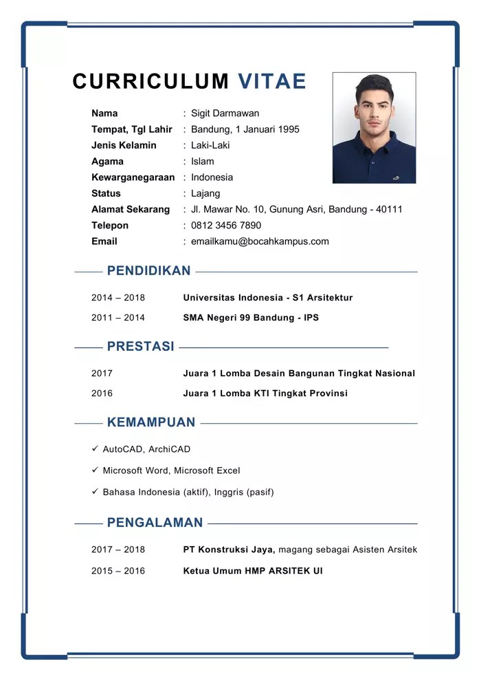 7+ Contoh CV Fresh Graduate Tanpa Pengalaman (Word / PDF)