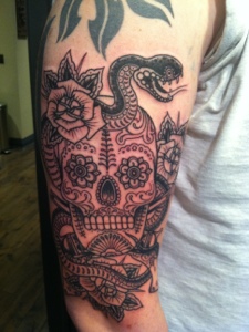 Sugar Skull And Snake Started On Jon | Brian Paul Tattoo 300_x_225_jpg