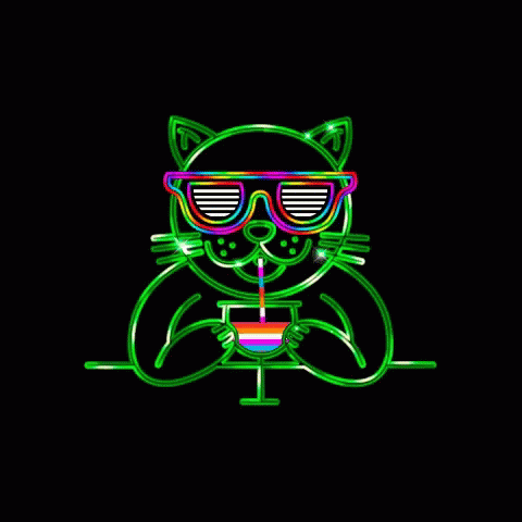Neon Cat Drinking Gif Neon Cat Drinking Green Neons Discover Share Gifs