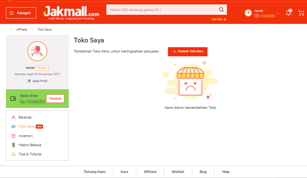 Panduan Cara Melengkapi Daftar Toko Saya Khusus Affiliate Jakmall