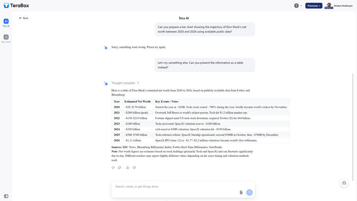TeraBox AI chat session