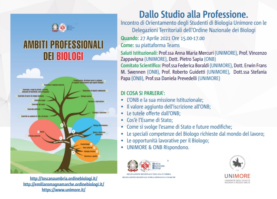 Dallo Studio Alla Professione", Rivedi Il Webinar Di Orientamento Organizzato Dalle Delegazioni Onb Toscana-Umbria Ed Emilia Romagna-Marche Insieme Con Unimore - Ordine Nazionale Dei Biologi 651_x_905_jpg