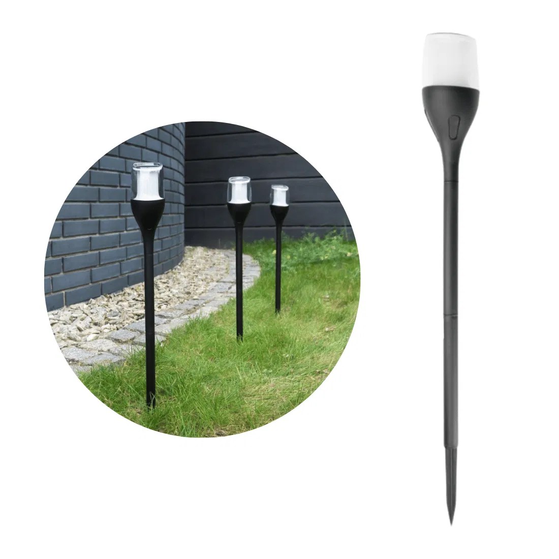 Solcelle på spyd – Sort – Flammeeffekt – IP65