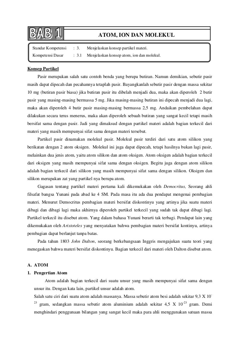 Bab 1 Atom Ion Dan Molekul