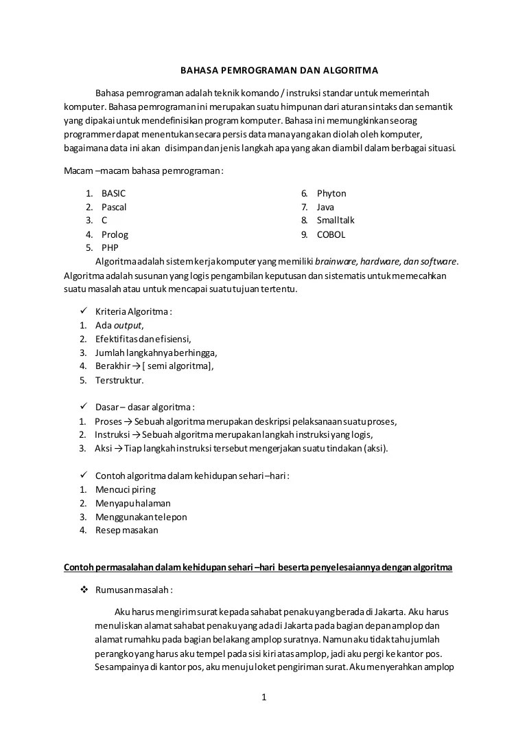 Bahasa pemrograman dan algoritma