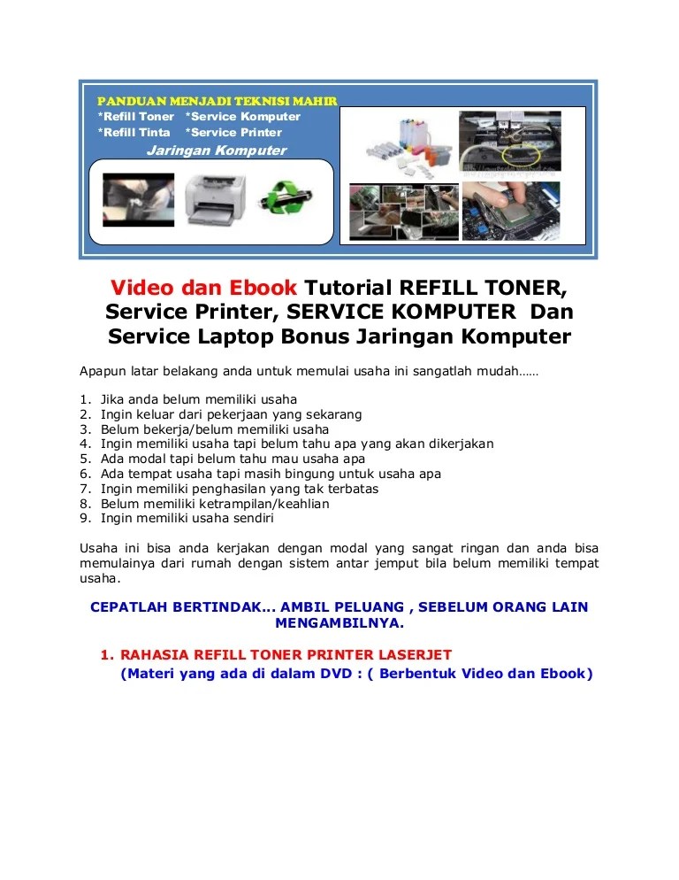 Video dan Ebook tutorial refill toner