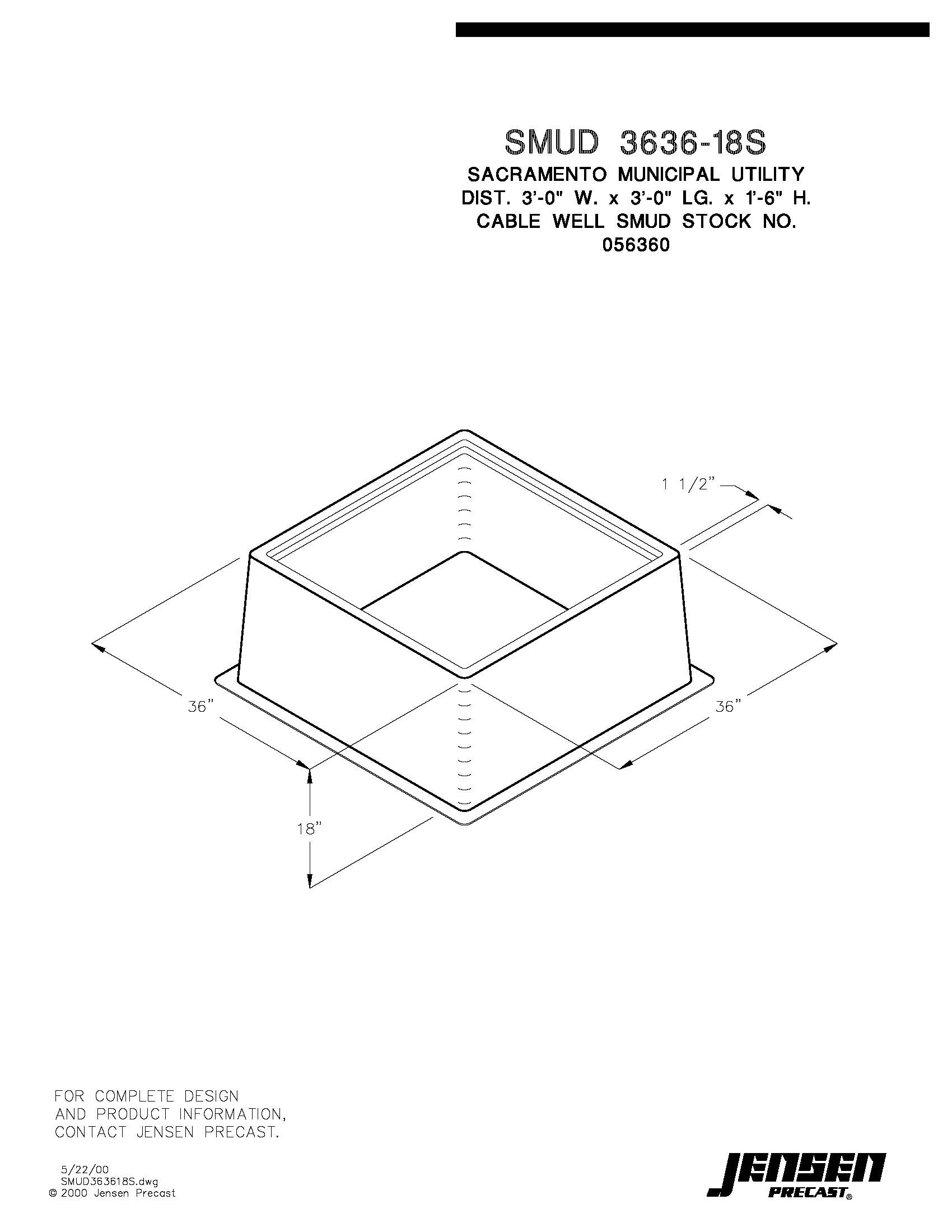 Cable Well - 36 x 36 x 18 - SMUD 3636-18S | Jensen Infrastructure Uvd3 0