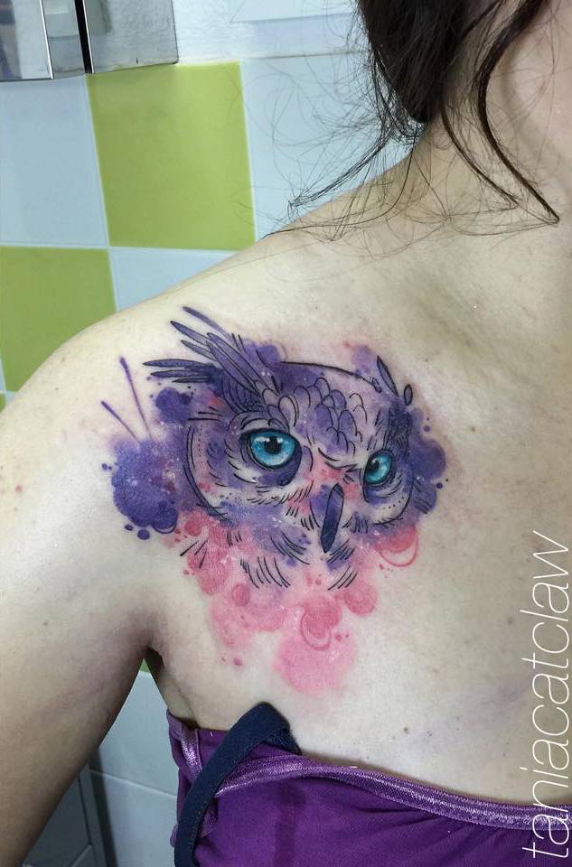 Sketch Work Style Owl Tattoo On The Right Shoulder. 960_x_633_jpg