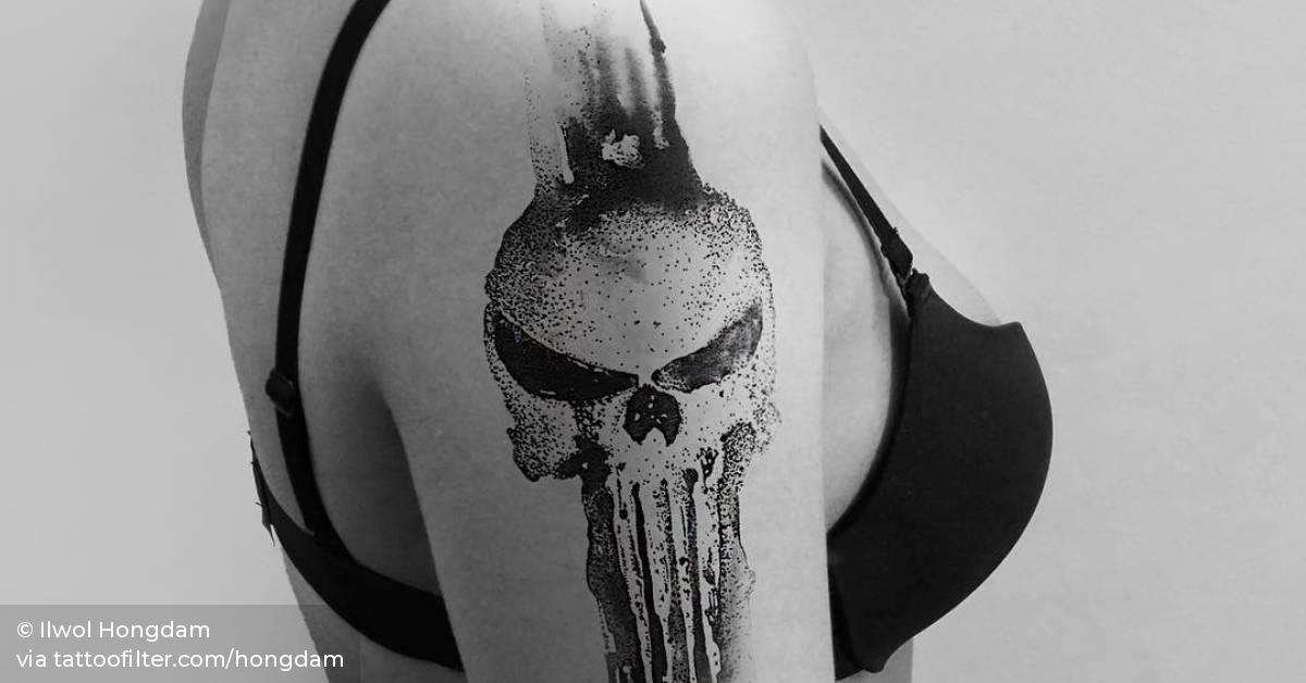 The Punisher Inspired Tattoo On The Right Upper Arm. 628_x_1200_jpg