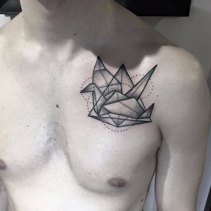 Origami Crane Tattoo On The Left Chest. 720_x_720_jpg