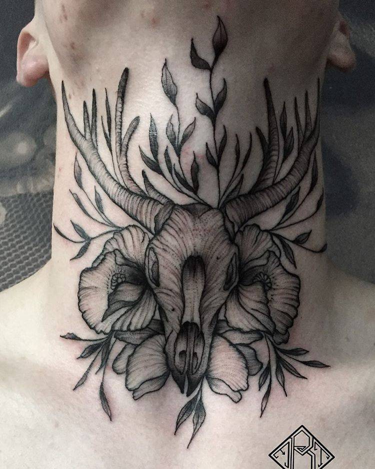 Deer Skull Tattoo On The Neck. 937_x_750_jpg