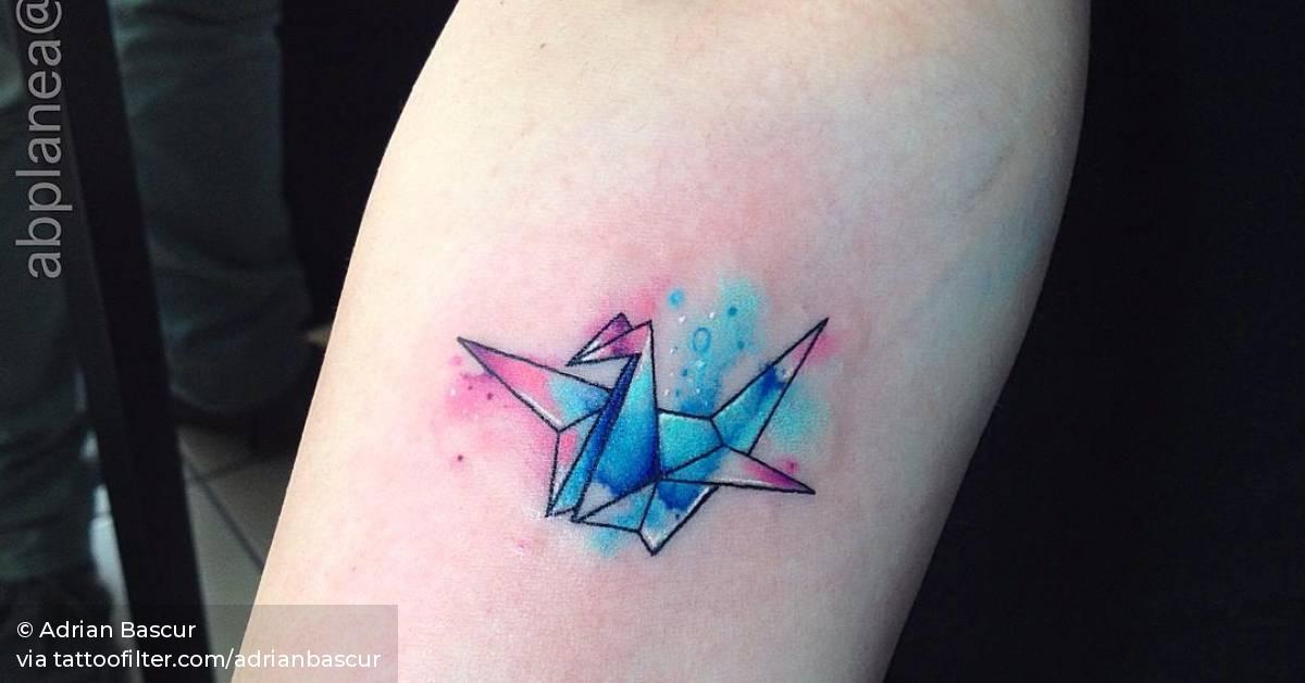 Forearm Tattoo Of An Origami Crane With A Watercolor 628_x_1200_jpg