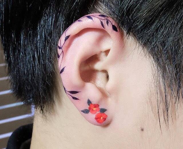 Flower Tattoo On The Right Ear. 521_x_640_jpg
