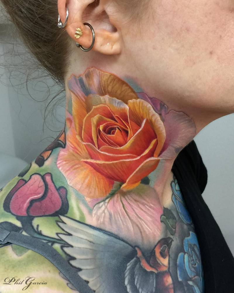 Realistic Orange Rose On The Right Side Of The Neck. 1000_x_800_jpg