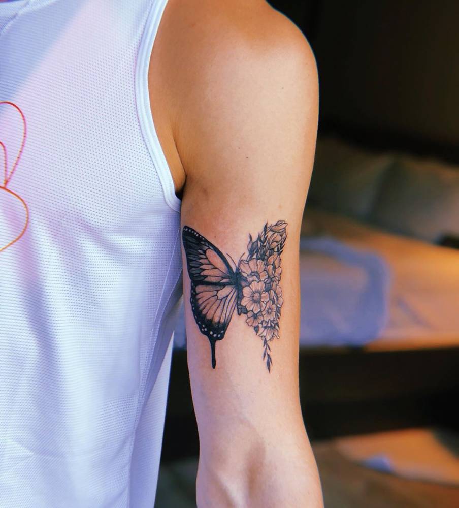 Flower Butterfly Tattoo On Shawn Mendes, Based On An 1000_x_904_jpg