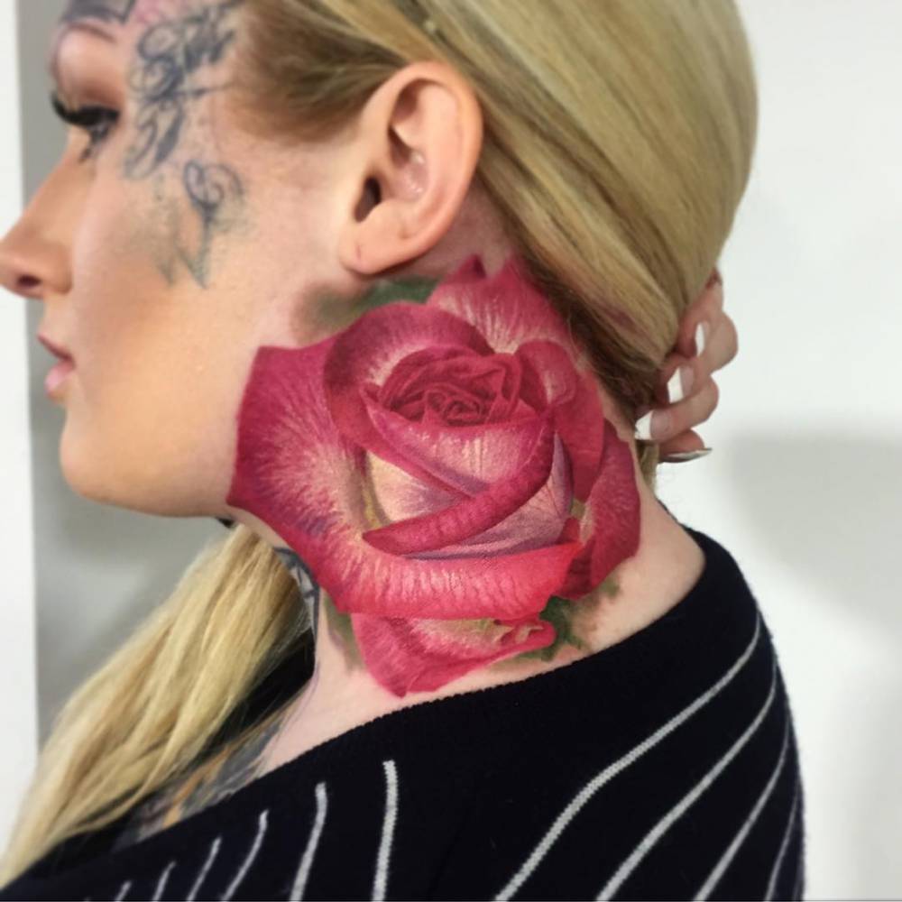 Realistic Pink Rose Tattoo On The Left Side Of The 1000_x_1000_jpg