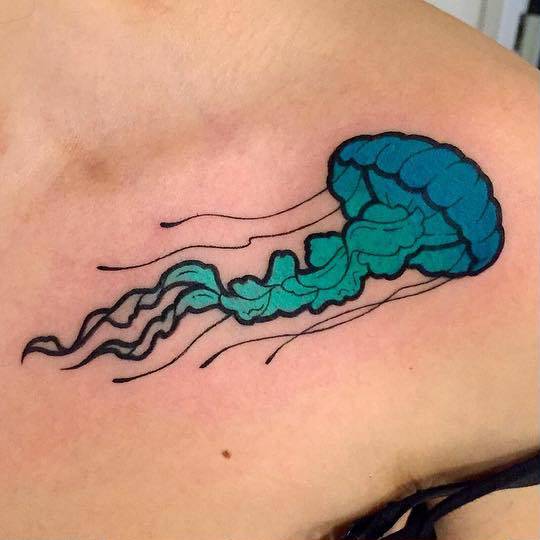Pop Art Jellyfish Tattoo On The Left Collarbone. 540_x_540_jpg