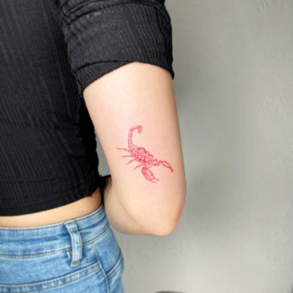 Fine Line Scorpion Tattoo In Red Ink 1000_x_1000_jpg