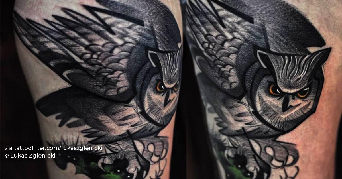 Sketch Work Owl Tattoo On The Thigh. 628_x_1200_jpg