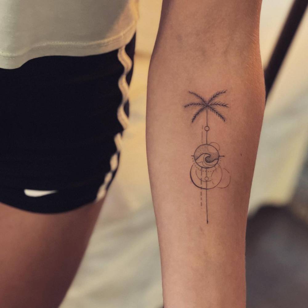 Fine Line Palm Tree And Wave Tattoo On The Inner 1000_x_1000_jpg