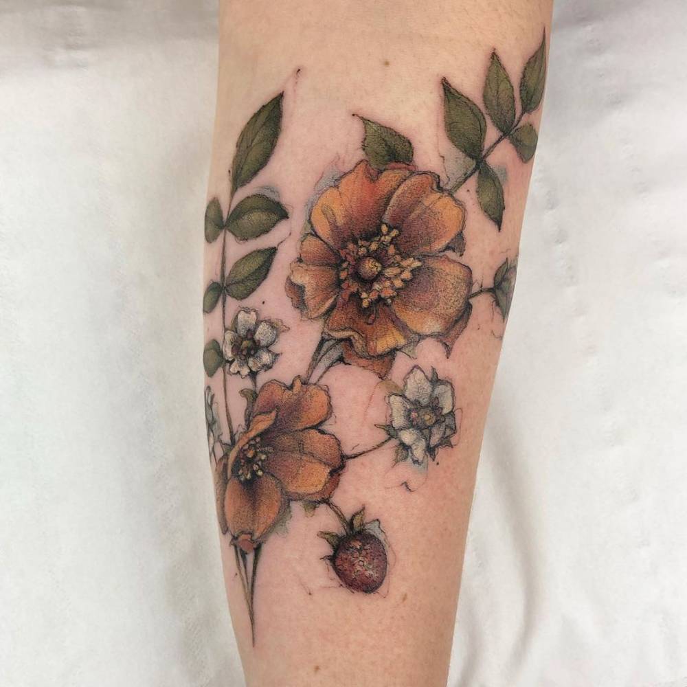 Sketch Work Flowers Tattoo On The Forearm. 1000_x_1000_jpg